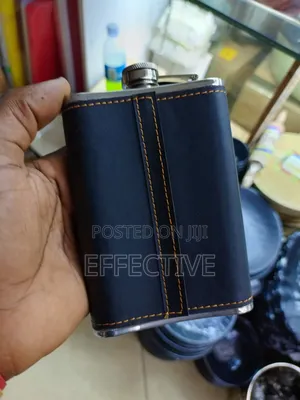 Black Leather-Wrapped Stainless Steel Hip Flask