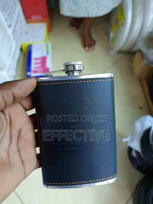 Black Leather-Wrapped Stainless Steel Hip Flask