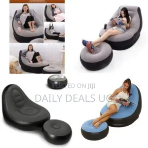 Intex Inflatable Flocking Air Chair With Footrest Blow Up Couch