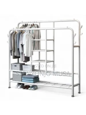 Portable Closet - Double Rods Garment Rack With Shelves