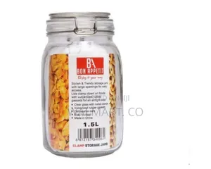 1 Litre Glass Clip Jar Cereal Storage Tin-Colourless