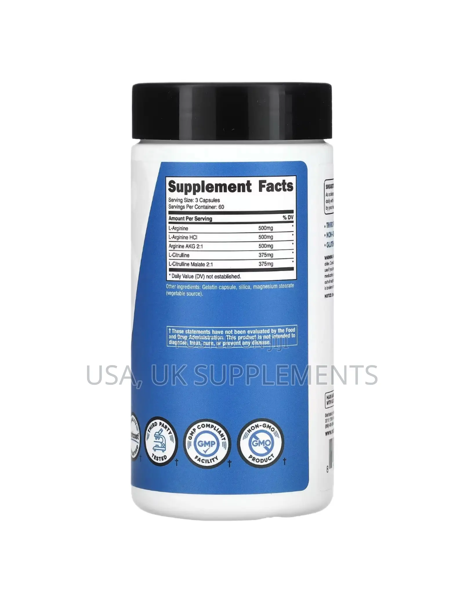 L-Citrulline L-Arginine Nitric Oxide Booster 180capsules 2250mg