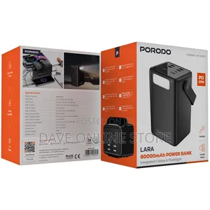Porodo Lara 80000mah Power Bank With Flashlight,Portable Handle,Pd 20w