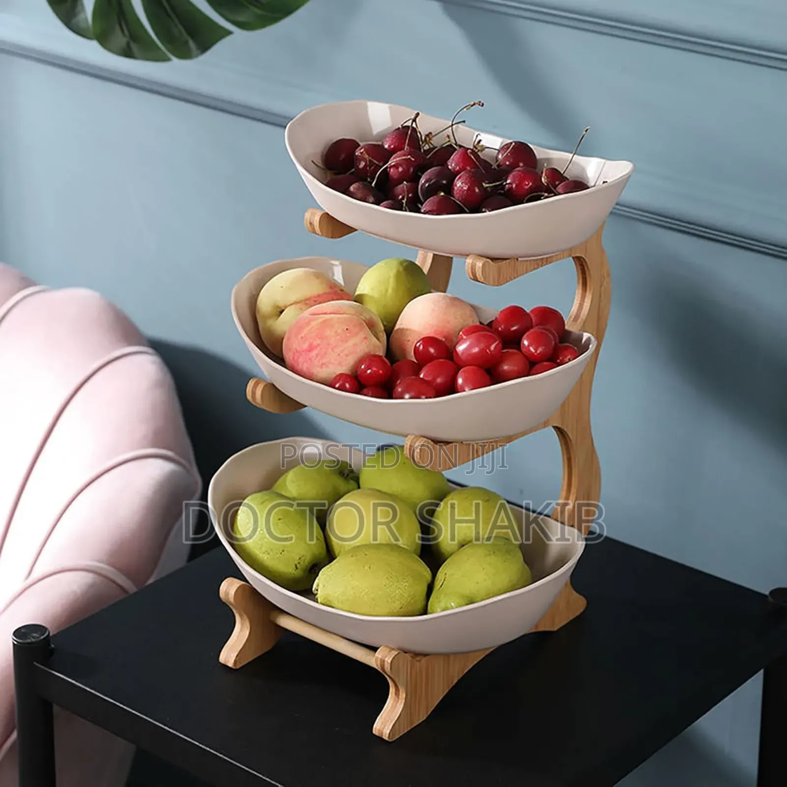 3 Tiers, Fruit Basket Stand With Natural Bamboo Stand