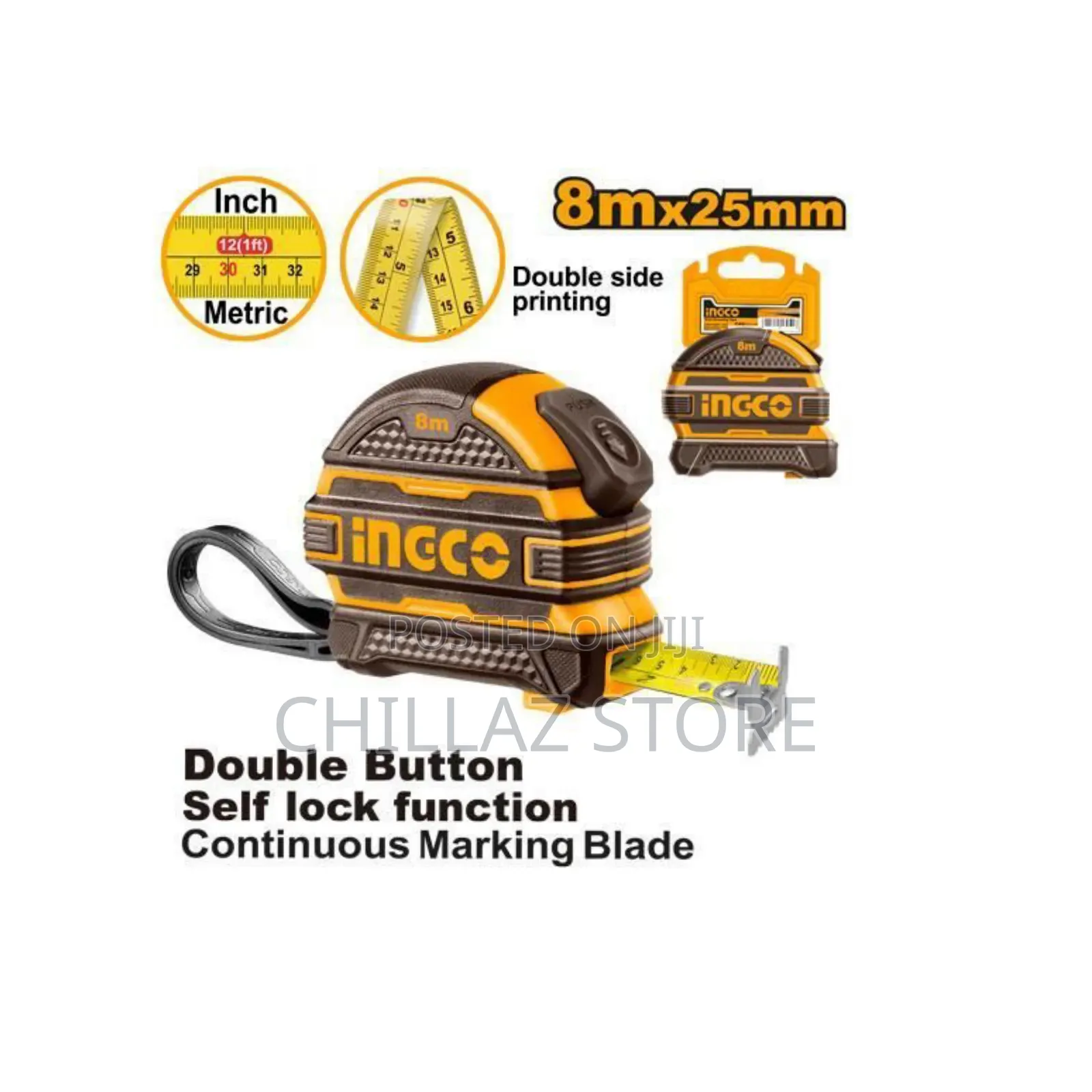 Ingco Steel Double Measuring Tape 8mx25mm.