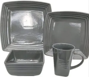 16-Piece Ceramic Squre Stoneware Dinner Plates Set Desser