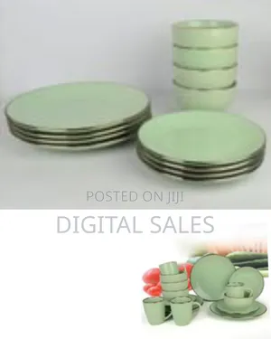 16-Piece Ceramic Stoneware Metallic Rim Dinner Plates