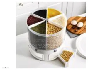 Rotating Food Storage Rice Bucket Cereal Dispenser White