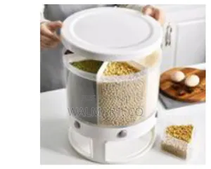 Rotating Food Storage Rice Bucket Cereal Dispenser White