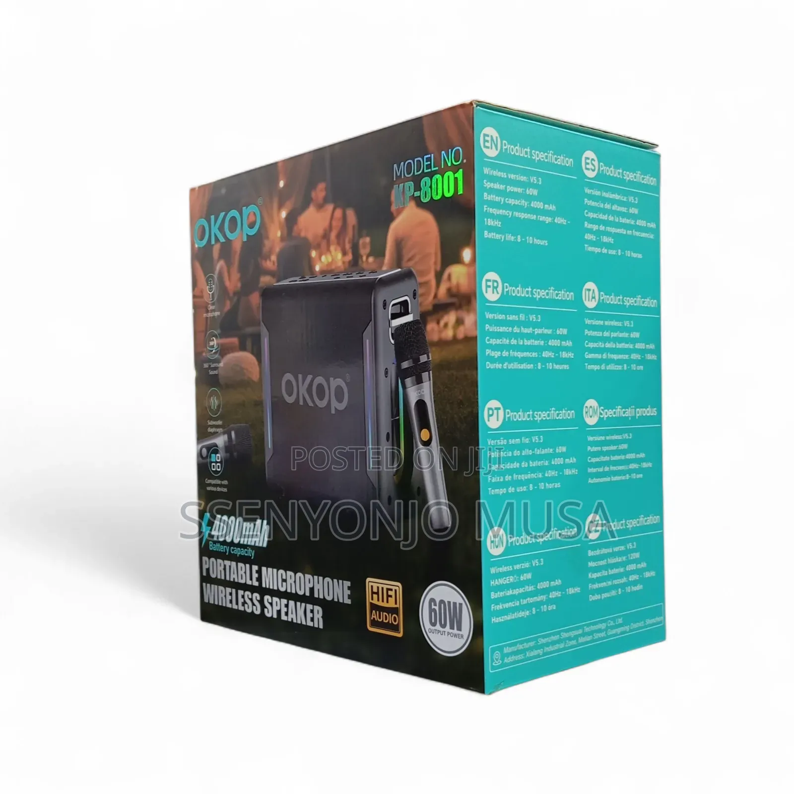 Okop Kp-8001 Portable Wireless Speaker With Microphone – 60w Hifi