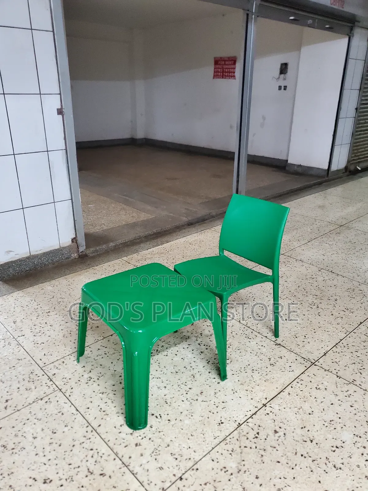Plastic Chair and Table Set for Dining (Green)