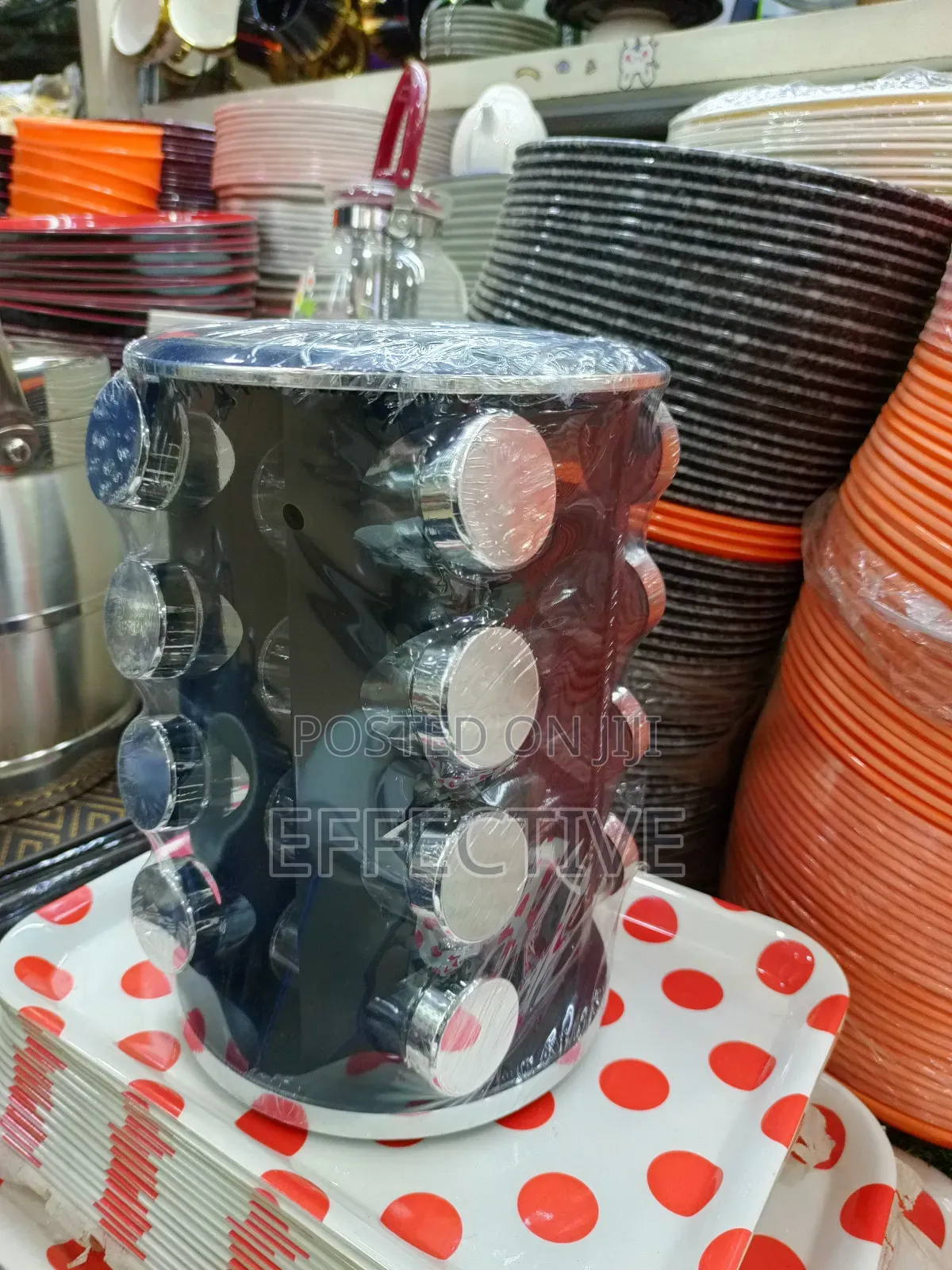 Rotating Spice Rack With Multiple Jars.