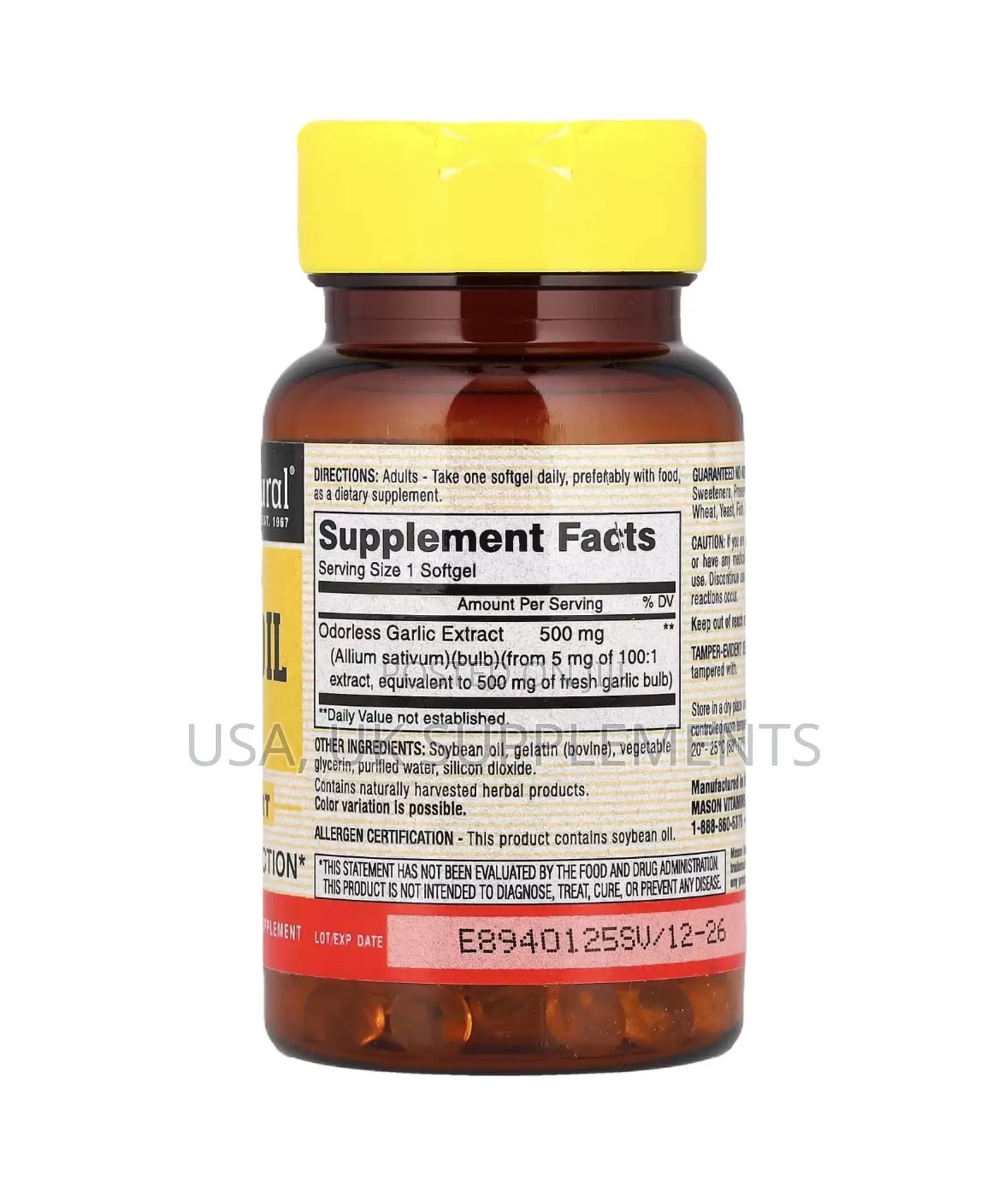 Odorless 500mg Garlic 100softgels