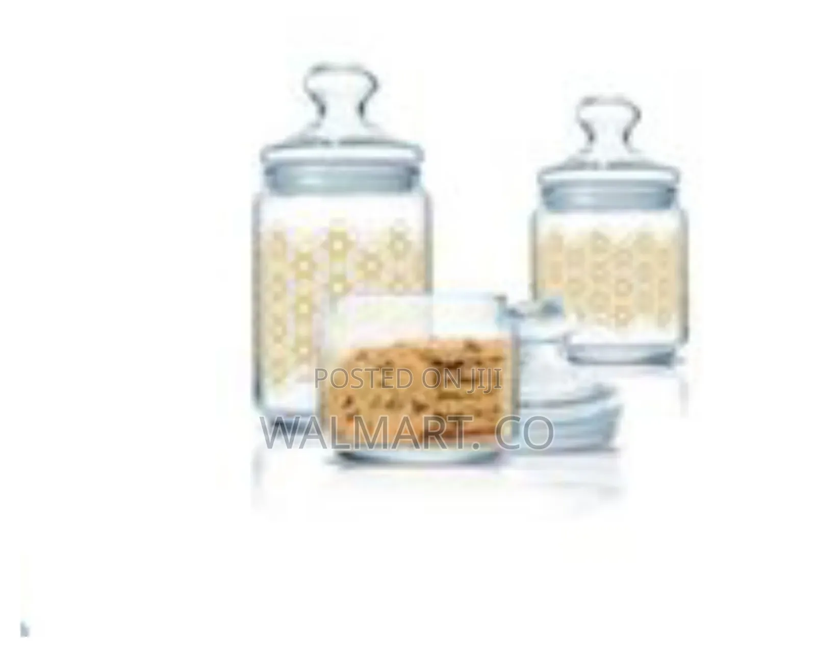 Luminarc 3 Pc Golden Flower Maze Sugar Bowl Food Storage Jar-Colourles