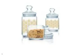 Luminarc 3 Pc Golden Flower Maze Sugar Bowl Food Storage Jar-Colourles