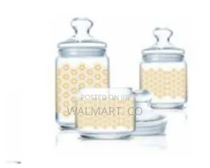 Luminarc 3 Pc Golden Flower Maze Sugar Bowl Food Storage Jar-Colourles