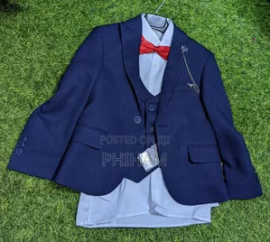 Kids Navy Blue Suit With Ared Bow Tie