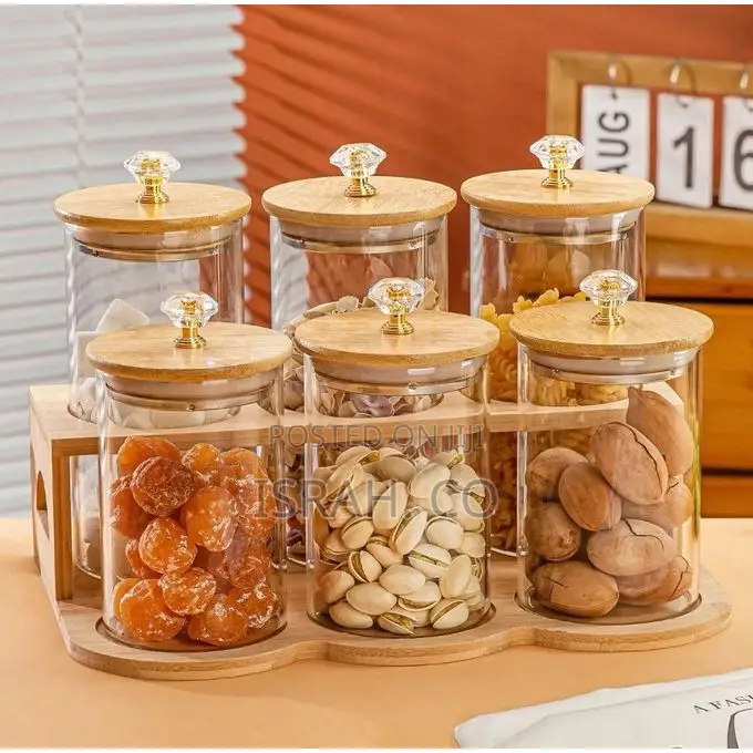 6-Piece Round Airtight Dried Fruit Tea Glass Storage Jar Canister Set