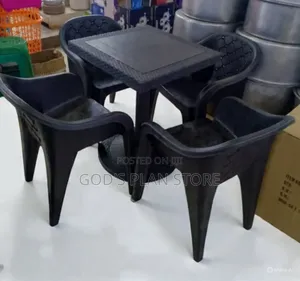 Patio Black Outdoor - Indoor Plastic Chairs and Table for Dining
