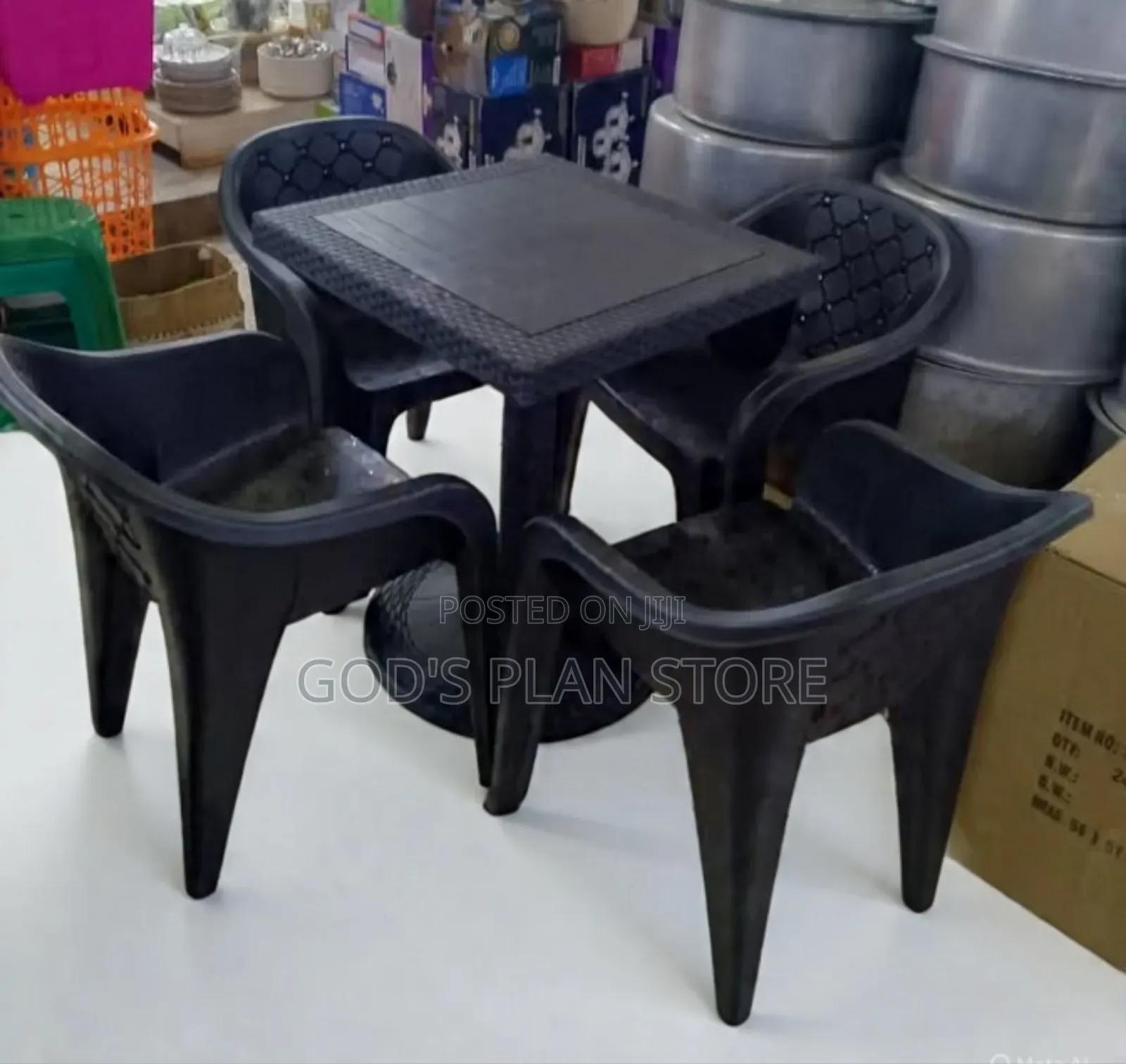 Patio Black Outdoor - Indoor Plastic Chairs and Table for Dining