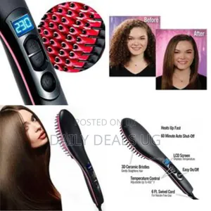 3 Ln1 Electric Fast Ceramic Styling Hair Straightener Brush - Black