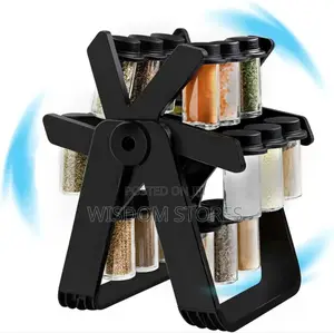 Rotating Spice Rack Set With 18 Glass Spice Jars