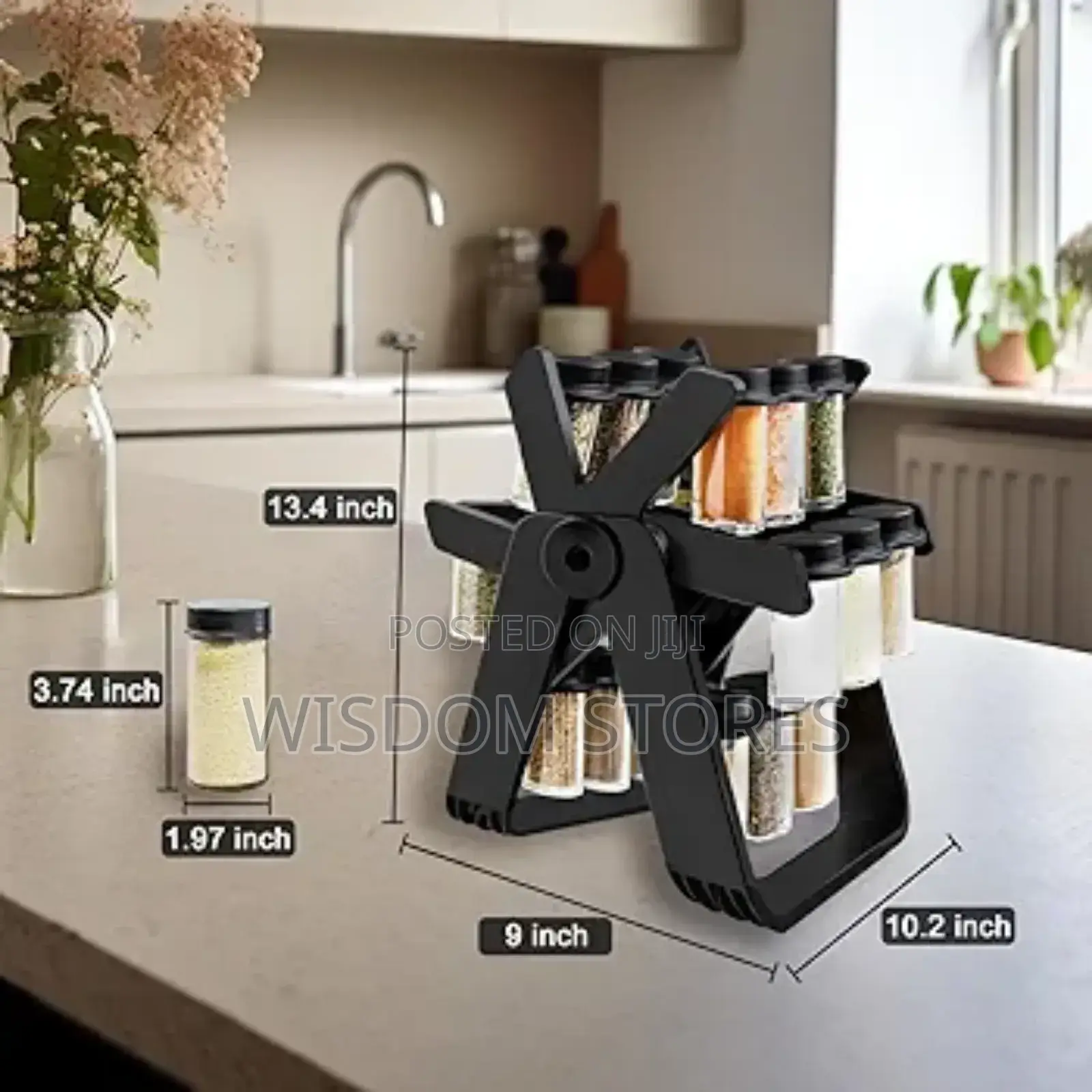 Rotating Spice Rack Set With 18 Glass Spice Jars