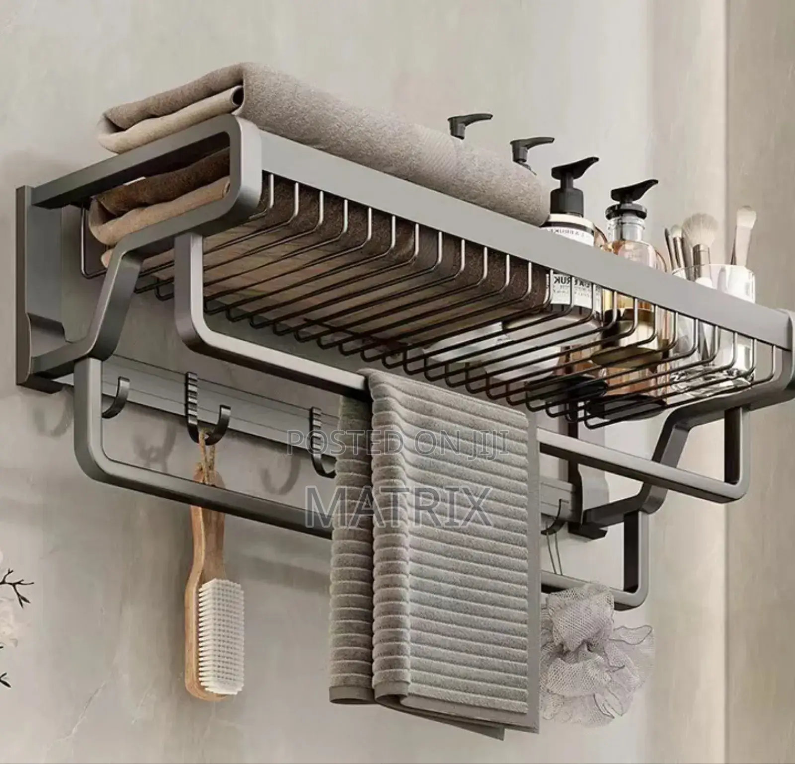 Bathroom Shelf With a Towel Bar and Hooks Organiser