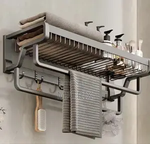 Bathroom Shelf With a Towel Bar and Hooks Organiser