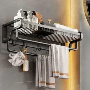 Bathroom Shelf With a Towel Bar and Hooks Organiser