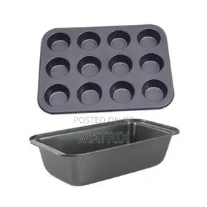 Bread Baking Pan and Cupcake Baking Tray Set - Black