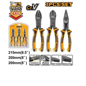 Ingco 3pcs Compound Action Pliers Insulated Pliers Set - Black/Yellow
