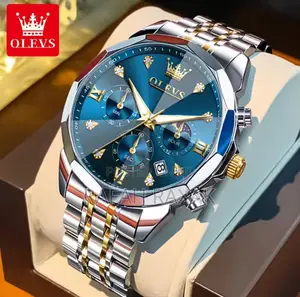 Original Men’S Blue Face Olevs Multifunction Dial Quartz Watch