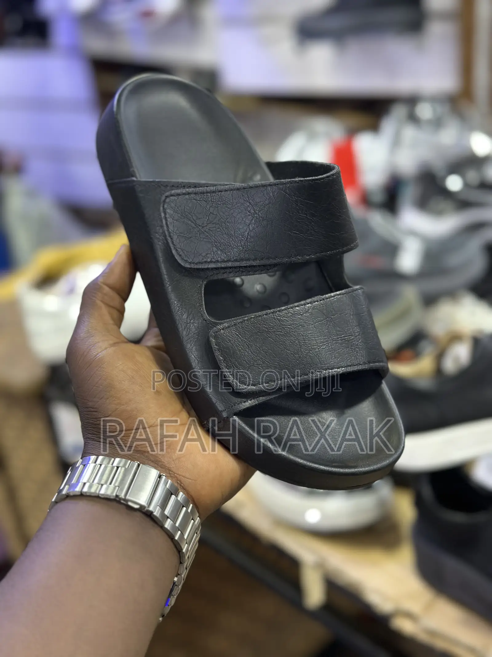 Men’S Classic Double Strap Black Slip-on Sandals
