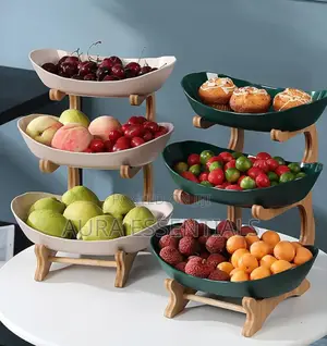 3 Tiers, Fruit Basket Stand With Natural Bamboo Stand