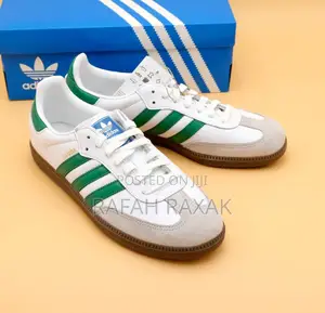 Original Adidas Samba Og White/Green Stripes Sneakers