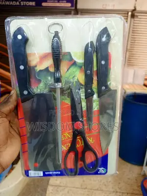 Knife Set With a Sharpener and Kitchen Scissors.