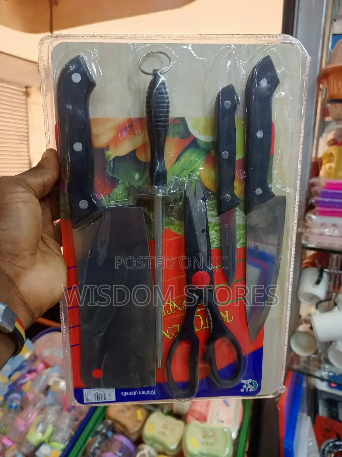 Knife Set With a Sharpener and Kitchen Scissors.