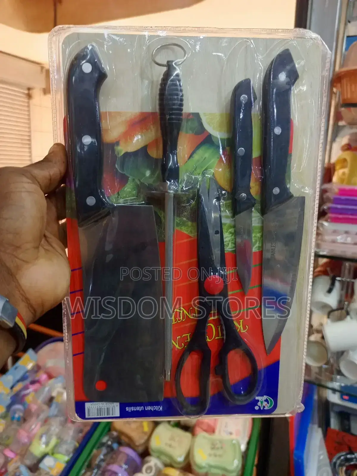 Knife Set With a Sharpener and Kitchen Scissors.