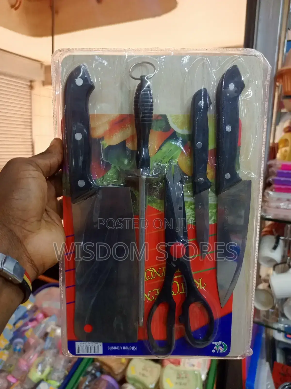 Knife Set With a Sharpener and Kitchen Scissors.