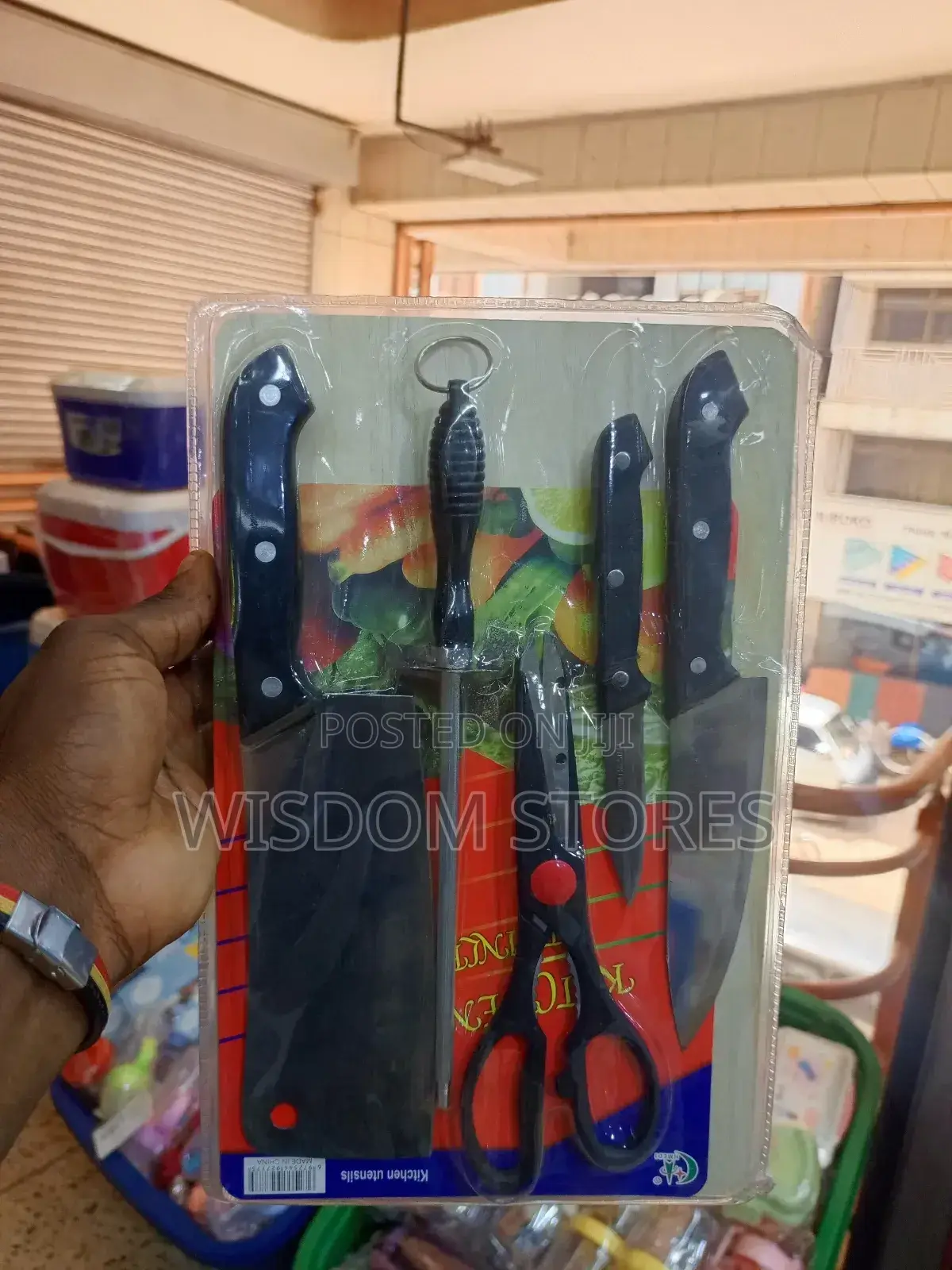 Knife Set With a Sharpener and Kitchen Scissors.