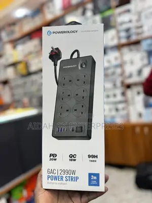Powerology 6ac 2990w Power Strip Pd 20w - Black
