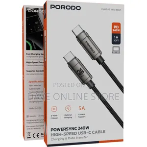 Porodo Powersync 240w High-Speed Usb-C to Usb-C Cable, 1m Cable Length