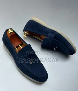 Original Navy Blue Suede Loro Piana Summer Charms Walk Loafers