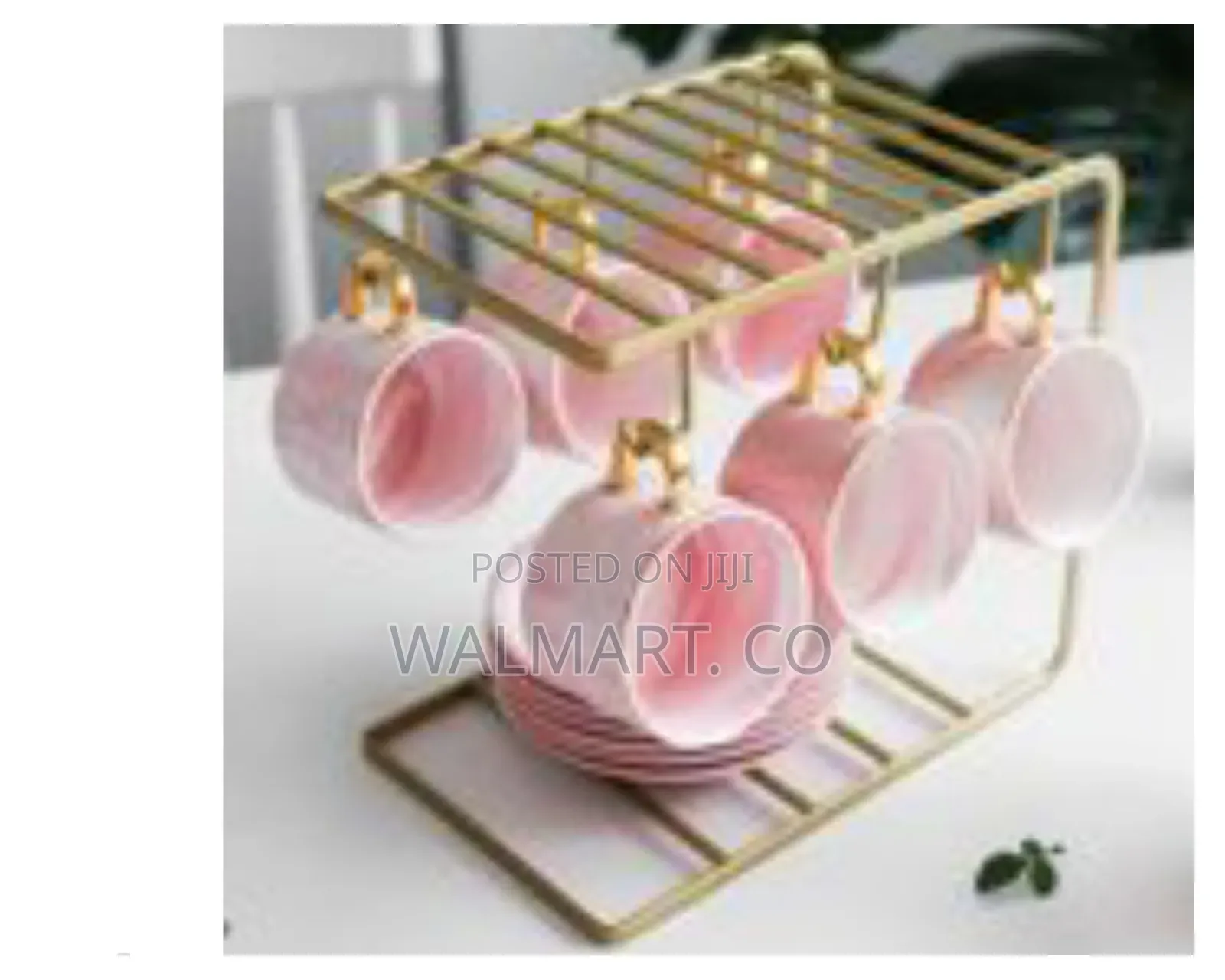 6 Tea Coffee Cups and Saucer Stand Rack Organizer-Gold