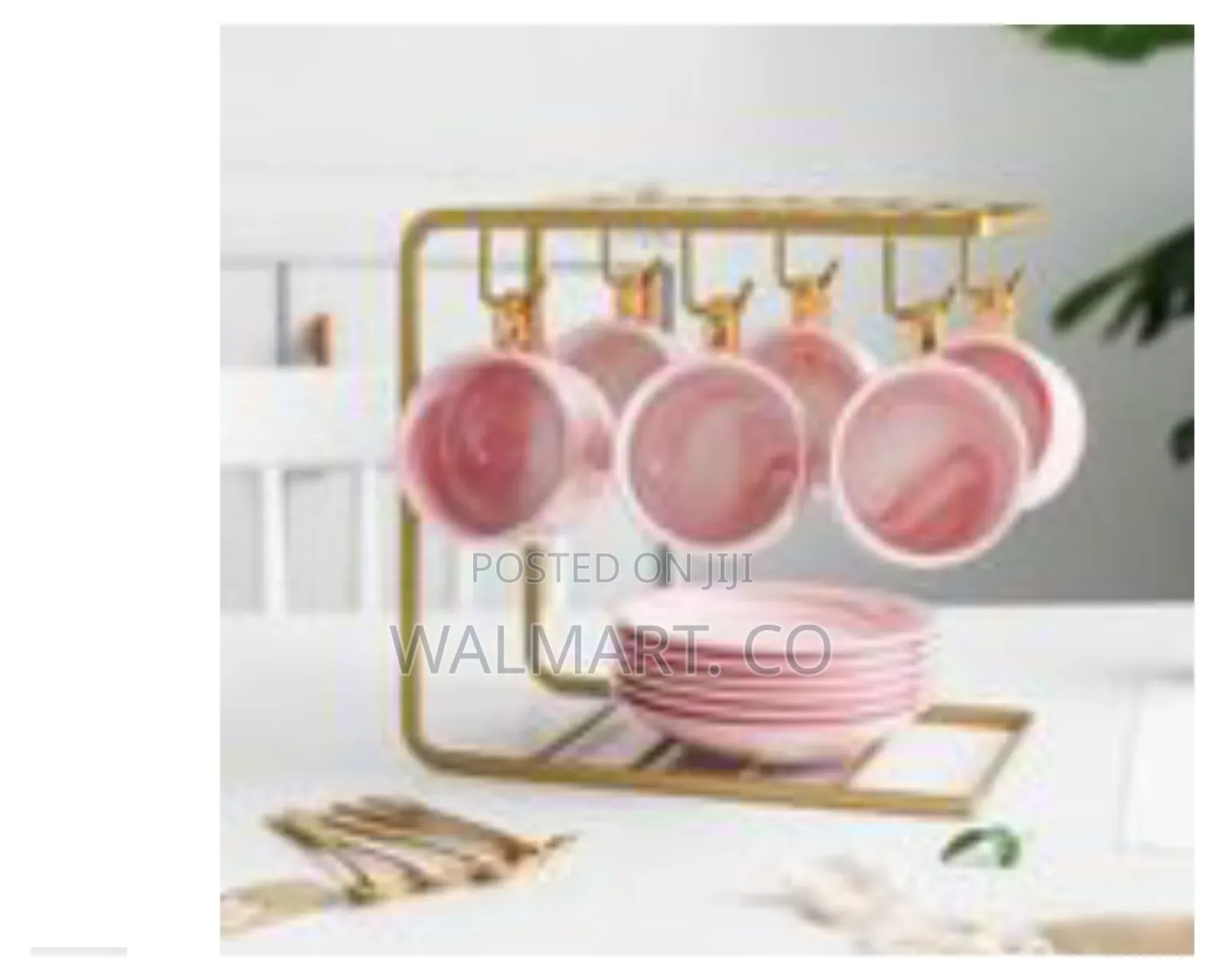 6 Tea Coffee Cups and Saucer Stand Rack Organizer-Gold