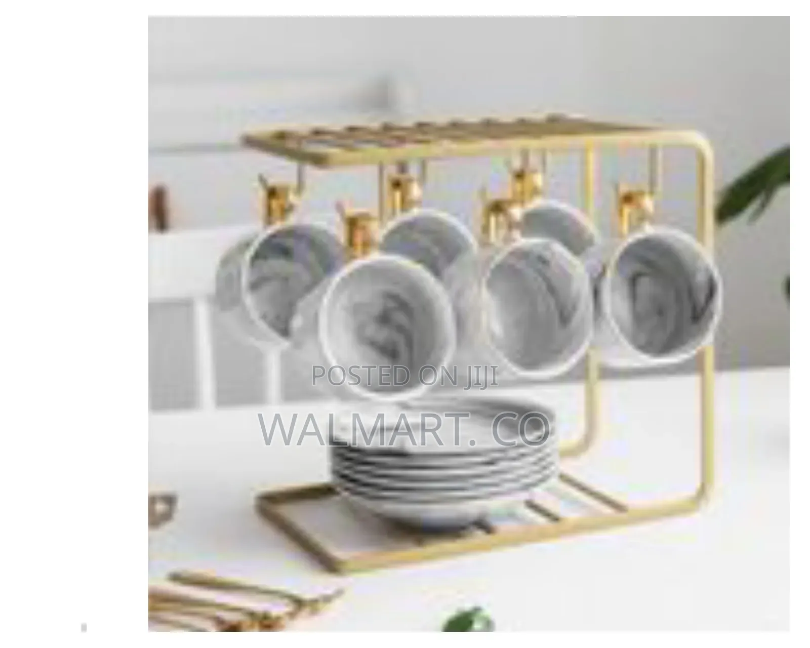 6 Tea Coffee Cups and Saucer Stand Rack Organizer-Gold