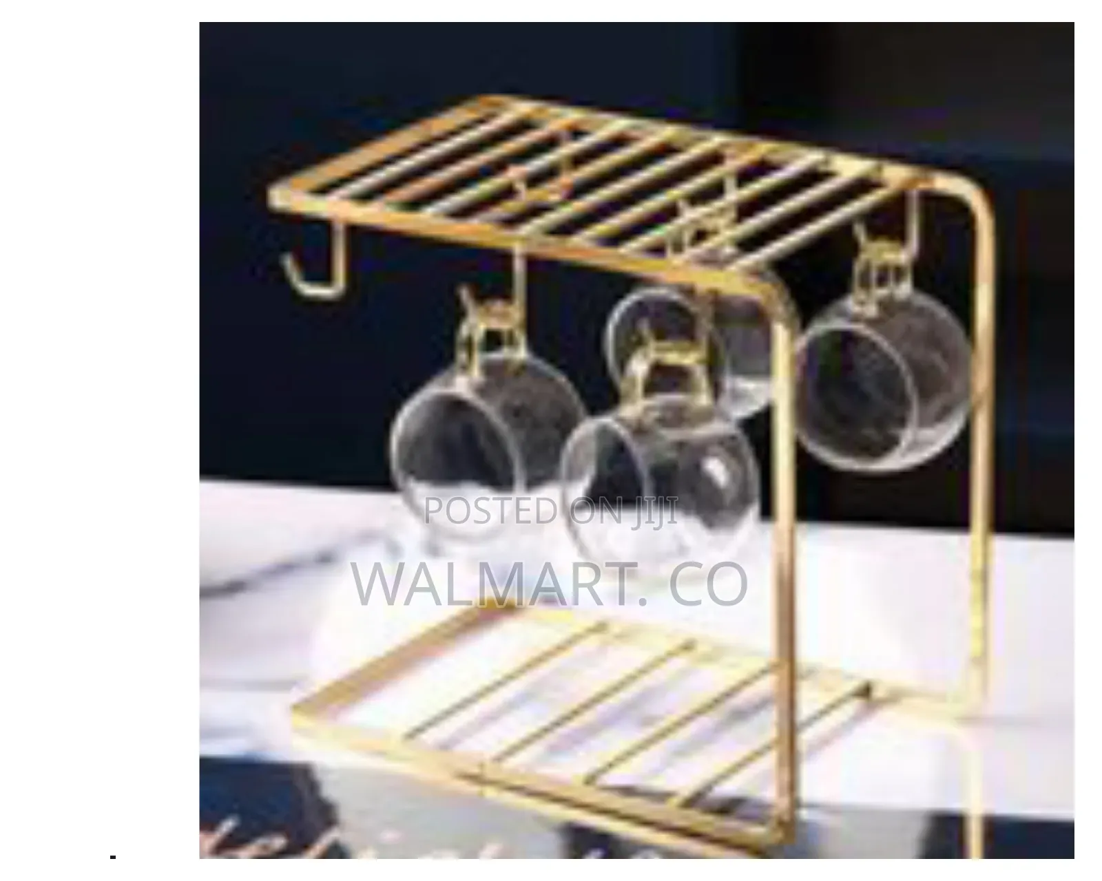 6 Tea Coffee Cups and Saucer Stand Rack Organizer-Gold