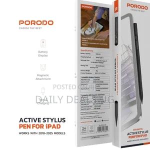 Porodo Magnetic Stylus Pen for Apple iPad (2018-2025) in Black, Pencil