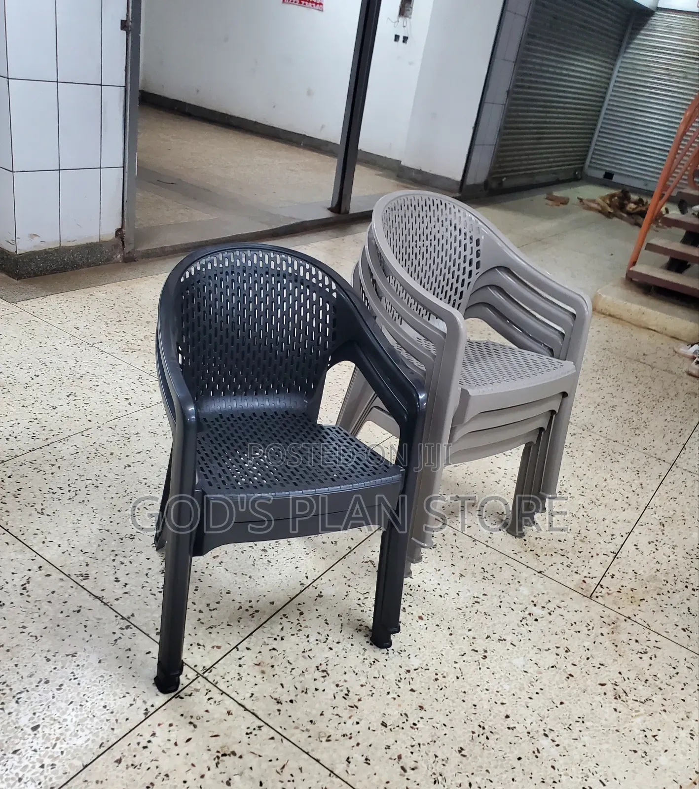 Dotted Gray, Black Plastic Chairs Plastic Chairs